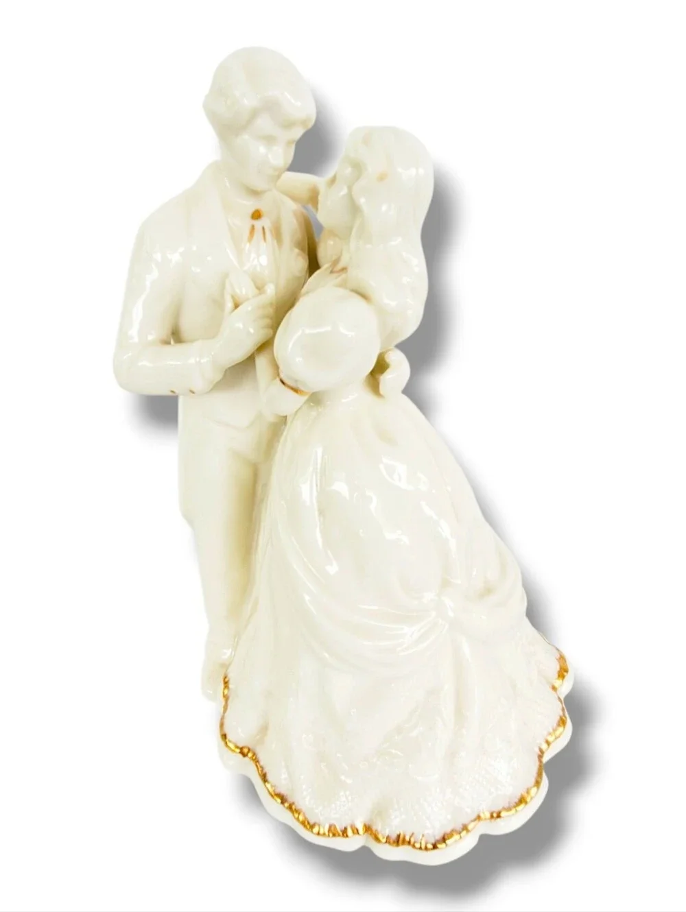 Formalities Porcelain Bride & Groom Wedding Figurine Music Box Ivory Gold Trim